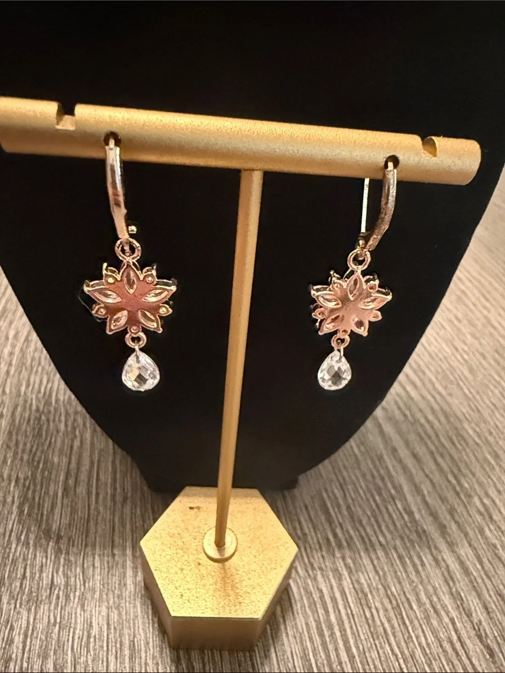 Rose Gold Crystal Floral Drop Earrings - Elegant Women's Jewelry